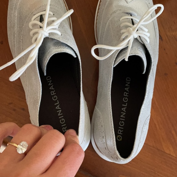 New Cole Haan OriginalGrand Wingtip Oxford Dusty Silver Shimmer Metallic Leather - Picture 5 of 6